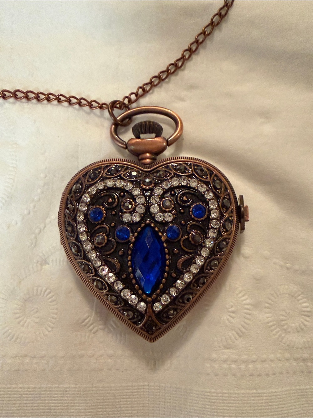 Strada Rosetone Heart Locket Pendant Watch  with Austrian crystals